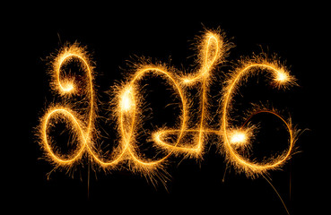 Happy New Year - 2016 with sparklers on black