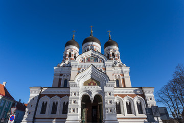 Fototapeta na wymiar Domes of Alexander Nevsky Cathedral in Tallinn