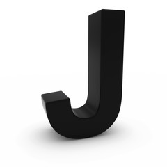 Black 3D Uppercase Letter J Isolated on white with shadows
