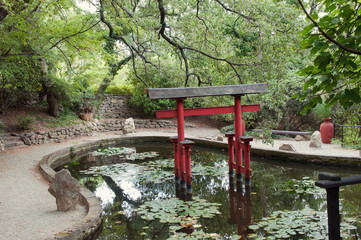 Japanese style garden with pagoda in one of crimean parks