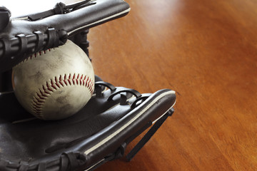 Baseball ball and glove