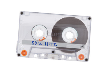 Vintage audio cassette tape, isolated on white background