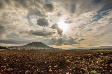 Tabor Mountain and Jezreel Valley in Galilee, Israel