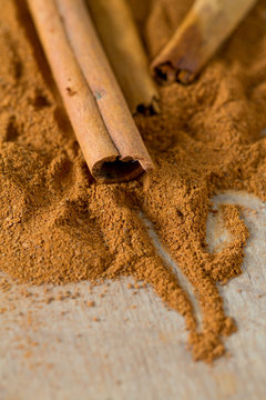 cinnamon on wooden surface