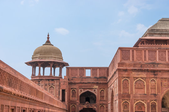 Red fort dome and wall