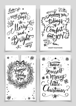 Greeting cards bundle in black isolated on white background. A unique set of calligraphic greeting cards and flyers for printing and design