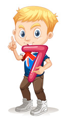 Boy holding number seven