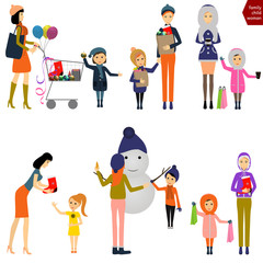 Mother with child buying Christmas / Vector 