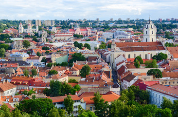 Fototapeta na wymiar Vilnius, panoramic view of Old Town from tower of Gediminas