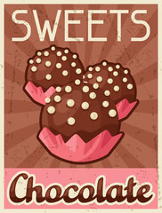 Poster with chocolate candy in retro style