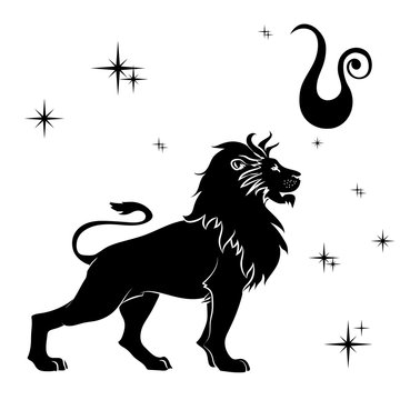 black silhouette of  leo are on  white background.