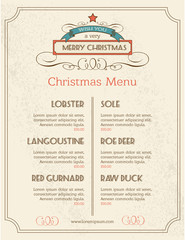 Christmas food menu retro typography and ornament decoration. Christmas holidays menu or poster design for the restaurants