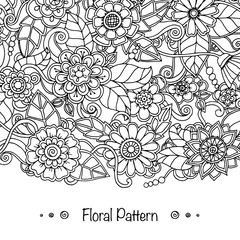Doodle pattern with doodles, flowers and paisley. 