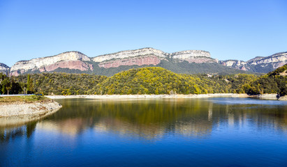 Fototapeta premium Lake Sau in Barcelona Spain Panoramic Photography