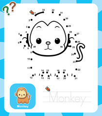 Vector Illustration of Education dot to dot game - Monkey