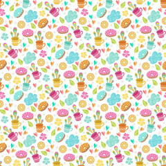 Seamless pattern with cups, lemon and sweets