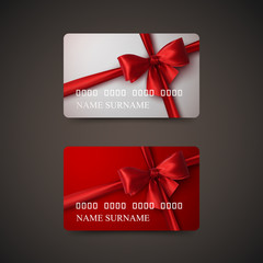 Gift Cards With Red Bow And Ribbon.
