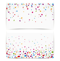 Colorful confetti on white banner