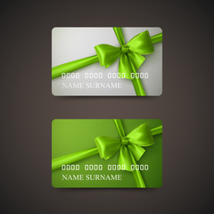 Gift Cards With Green Bow And Ribbon.