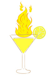 Fiery coctail with a lemon