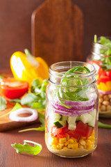 healthy vegetable chickpea salad in mason jar