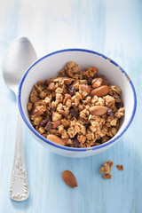 homemade healthy granola in bowl for breakfast