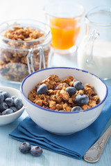 homemade healthy granola with blueberry for breakfast