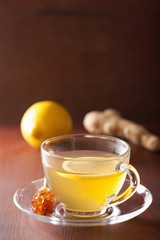 hot lemon ginger tea in glass cup