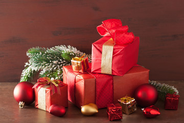 red and golden christmas gift box and decoration