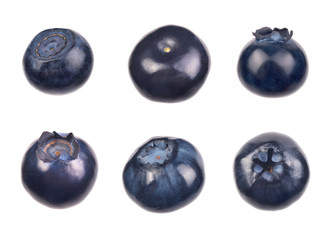 Group set of blueberries on white background. Studio shoot.