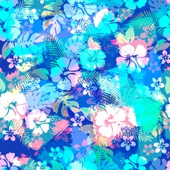 Hawaiian tropical floral seamless pattern. © olechkaart