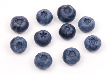 Group of blueberries on white background
