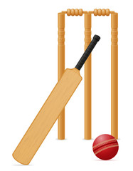 cricket equipment bat ball and wicket vector illustration - obrazy, fototapety, plakaty