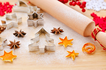 Creative winter time baking background. Christmas holidays concept