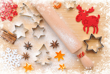 Creative winter time baking background. Christmas holidays concept