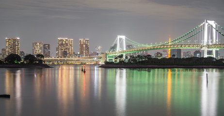 Long exposure of bay and Rainbow bridge from Odaiba, Nightview