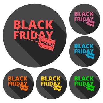 Black Friday Sale icons set with long shadow