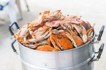 Steamed crab on the steaming pot