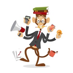 Cartoon monkey business man stress dancing