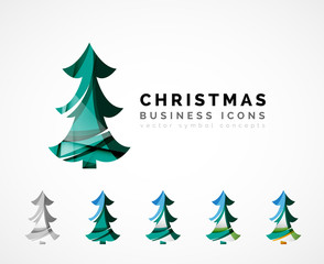 Set of abstract Christmas Tree Icons, business logo concepts, clean modern glossy design