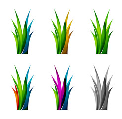 Set of abstract eco plant icons, business logotype nature green concepts, clean modern geometric design