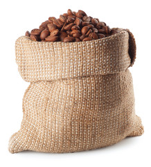 coffee beans in bag isolated on white