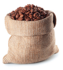 Coffee beans in burlap sack