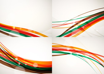 Set of abstract backgrounds. Curve wave lines with light and shadow effects