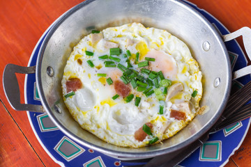 pan of fried eggs