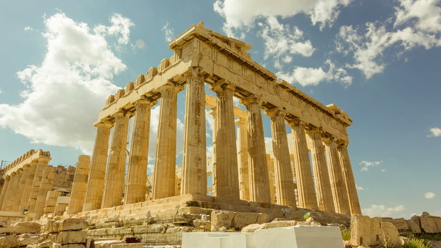  Acropolis parthenon site timelapse pillars bright sunny sky 30p