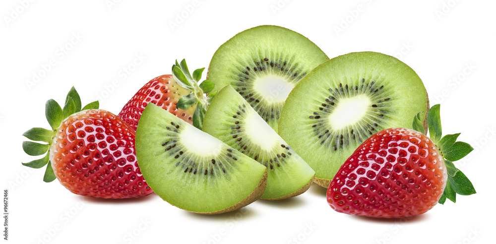 Wall mural kiwi strawberry big composition isolated on white