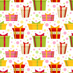 Seamless cartoon pattern with gift boxes