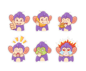Funny cartoon monkey emotion stickers