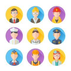 Set of flat portraits icons with people of different professions © Yuzach